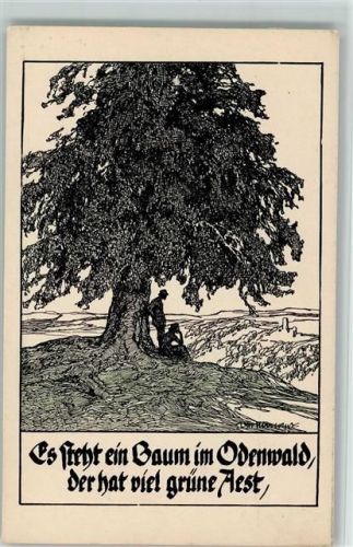 Deutsche Volkslieder, Federzeichnung - "Es steht ein Baum im Odenwald" sehr gute Erhaltung AK