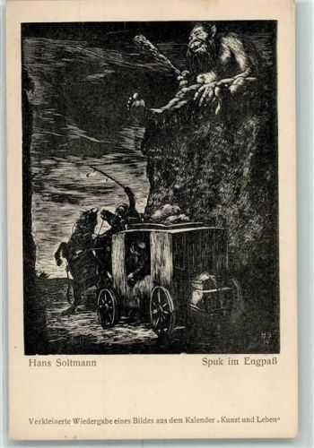 sign. Hans Soltmann Spuk im Engpass Fabelwesen AK