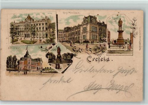 Krefeld 1897 Postamt Ständehaus Krieger-Denkmal Königl. Webeschule Bismarck-Denkmal Mehrfachaufnahme