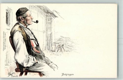Betzingen Alte Mann mit Pfeife Tracht sign Planck