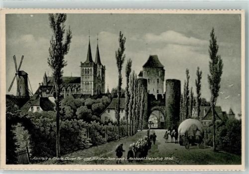 Xanten Clever Tor und St. Victor-Dom nach L. Rohbocks Stahlstich 1840