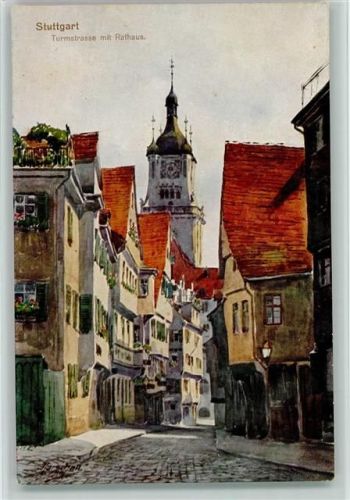 Stuttgart Aquarellkarte Nr. 3171 Verlag Hochstetter, Tumstr. AK