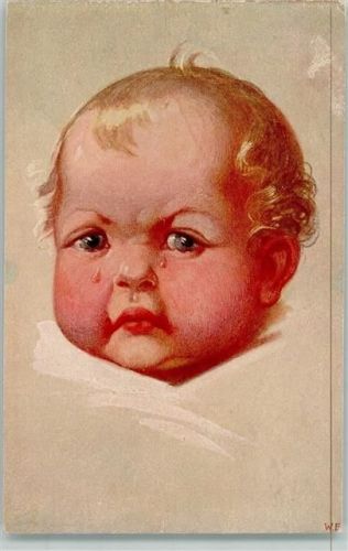 sign W.F. - weinendes Baby, Tränen kullern, Kindergesicht Fialkowska, W. 1919 Künstlerkarte