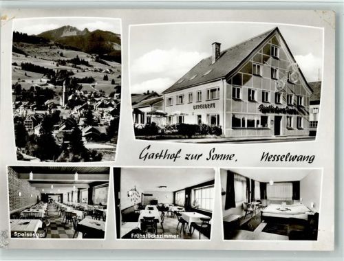 87484 W8964 Nesselwang Foto AK Gasthof zur Sonne mit Innenansicht, sehr gute Erhaltung AK