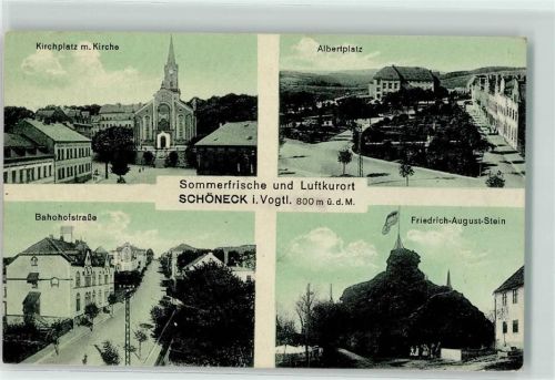 Schöneck 1919 Kirchplatz Kirche Bahnhofstraße Albertplatz Friedrich-August-Stein