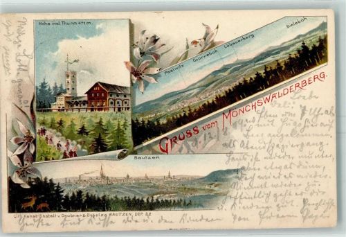 02681 O8609 Wilthen 1899 Lithographie Mönchwalderberg Turm