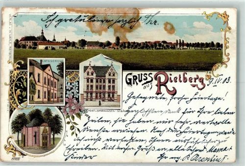 Rietberg Lithographie Vorläufer Druck 1890-1895 Amtsgericht Post Sparkassen-Gebäude Johanneskapelle