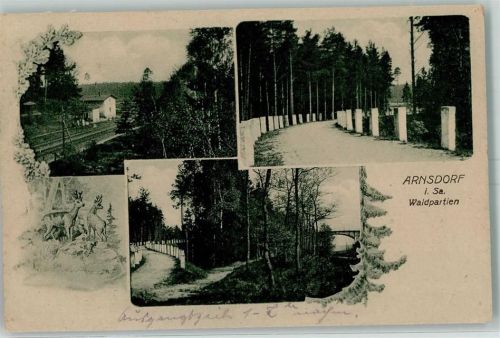 01477 O8143 Arnsdorf b Dresden 1918 Gebrauchsspuren Bahnhof ? Eisenbahnlinie AK