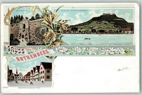 Schnaittach Hauptportal Ruine der Festung Rothenberg Marktplatz Seerosen Lithographie