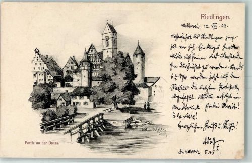 88499 W7940 Riedlingen , Württ 1903 Künstlerkarte Partie an der Donau sign