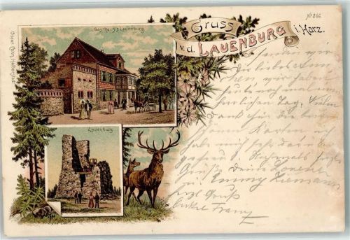 Stecklenberg 1898 Ruine Lauenburg Gasthaus zur Lauenburg Hirsch Reh Bahnpost Magdeburg-Thale