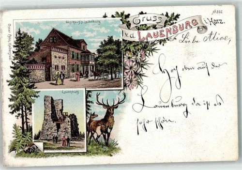 06507 O4301 Stecklenberg Lithographie Gasthaus Lauenburg Hirsch