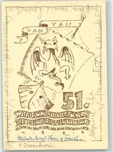 1956 51 . Weltumsgelung Ritterbund Männerbund Reyche Drache Gesellschaft der Niederländer Humor