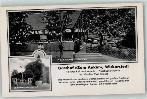 Wickerstedt Gasthaus zum Anker Kolonnade Garten Kirche Denkmal