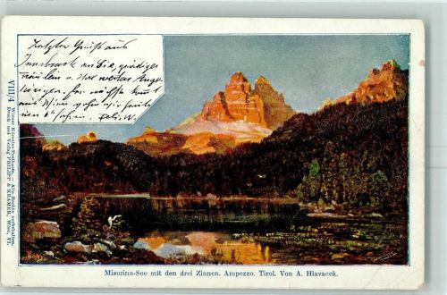 Misurina 1898 Misurinasee mit den 3 Zinnen sign A. Hlavacek VIII/4