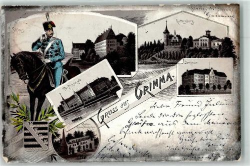 Grimma 1898 Schloss Fürstenschule Seminar Kloster Ruine Nimbschen Gattersburg Wappen Pferd Uniform