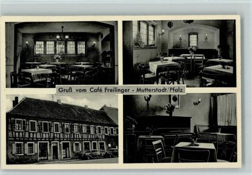 Mutterstadt 1954 Cafe Freilinger mit Innenansichten AK