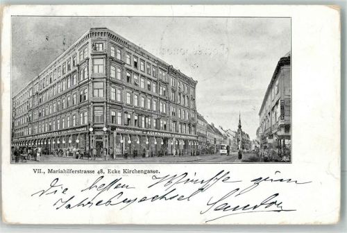 1070 Wien 7. Bezirk, Neubau 1901 - Mariahilferstraße Ecke Kirchengasse Straßenbahn