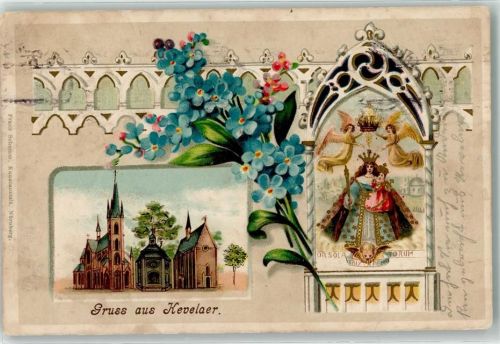 Kevelaer 1913 Zisterzienser-Kloster Kamp und die Wallfahrtskirchen Engel Gnadenbild Lithographie