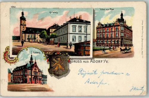 Adorf Kirchplatz Hotel Zur Post Rathaus Lithographie