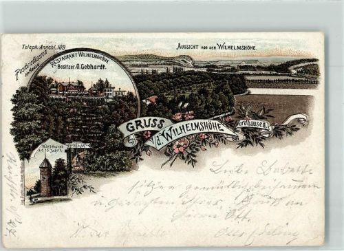 Nordhausen 1898 Wilhelmshöhe Wartturm Gasthaus Wilhelmshöhe Lithographie