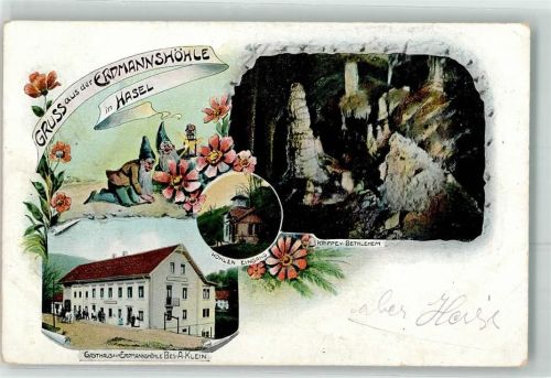 Hasel 1912 Gasthaus zur Erdmannshöhle Krippe v. Bethlehem Zwerg