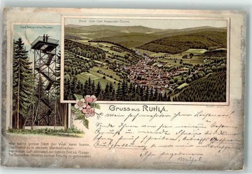 Ruhla 1898 Carl-Alexander-Turm Gedicht Lithographie