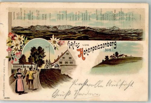 Hohenpeißenberg Lithographie Ottmar Zieher Gasthaus z. Bayrischen Rigi