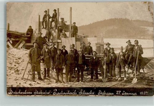 Prackenbach 1927 Brückenbau Bahnhof Bauarbeiter Schaufel Säge