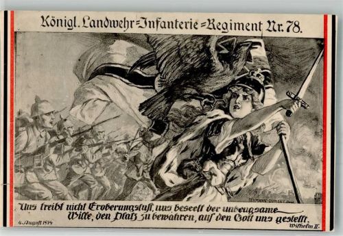 Bayr. Reserve Infanterie Regiment Nr. 78 Germania voran mit der Kriegsfahne Propaganda WK I Künstlerkarte