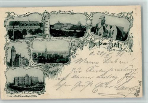 06712 O4900 Zeitz , Elster 1898 - Gruss aus - Moritzburg, Michaelis Kirche, Post - Barock Ornamente AK