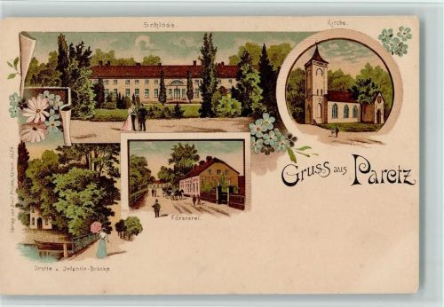 Paretz Gruss aus - Schloss, Kirche, Försterei, gute Erhaltung AK