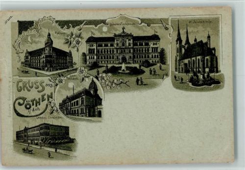 Köthen 1899 Gruss aus - Rathaus, Postamt AK