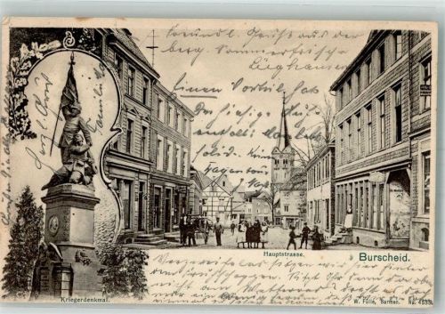 Burscheid 1903 Hauptstrasse Kriegerdenkmal Bahnpost Köln-Remscheid