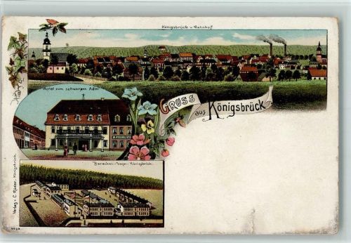 Königsbrück 1909 Gruss aus - Litho, Barackenlager, Hotel , kl. Einriss