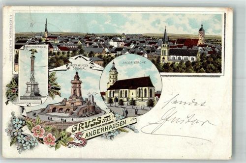 Sangerhausen 1898 Kriegerdenkmal Kaiser Wilhelm-Denkmal Jacob-Kirche Bahnpost -Kassel Zug 320