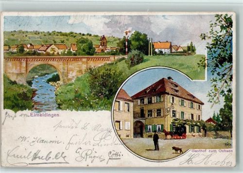 Eimeldingen 1903 Gasthof zum Ochsen Brücke Ortsansicht