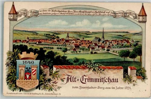 Crimmitschau 1914 Stadtrechtsfeier 1914 Stadtwappen Lauenhainer Berg im Jahr 1724