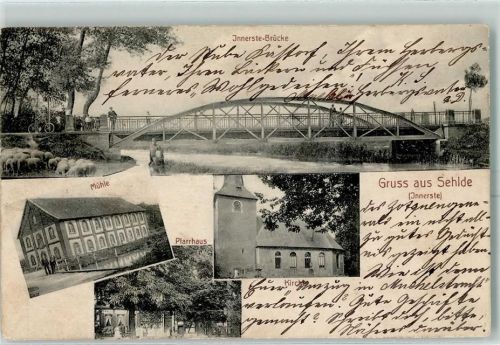 Sehlde 1907 Innerste-Brücke Kirche Pfarrhaus Mühle