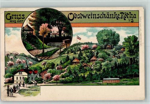 04571 O7209 Rötha 1899 Gebrauchsspuren Gruss aus - Litho, Obstweinschänke , Eckknick - Kunstverlah Carl Garte