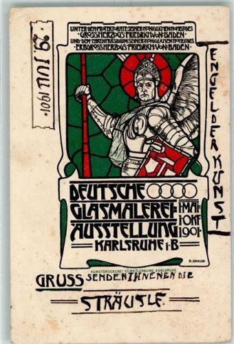 Karlsruhe 1901 Ausstellung Glasmalerei sign R. Göhler Künstlerkarte