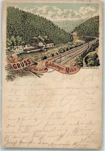 Gehlberg 1898 Gasthaus Gehlberger Mühle Bahnlinie Bahnpoststempel