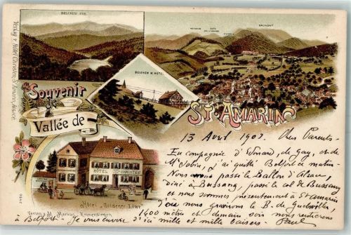 Saint-Amarin 1903 Gruss aus Hotel goldener Löwe AK