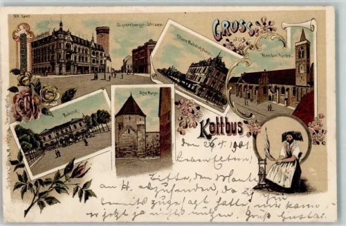 Cottbus 1901 Spremberger Straße Obere Bahnhofstraße Wenden Kirche Alte Münze Bahnhof Frau Tracht Spinnrad