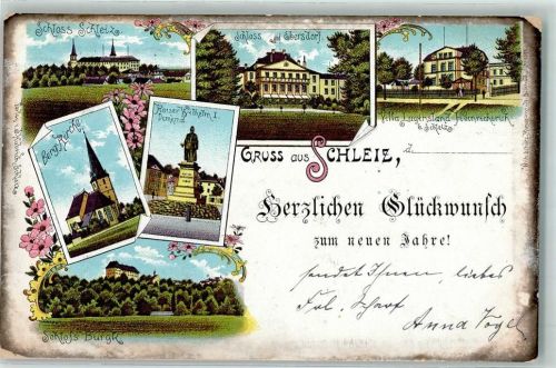 Schleiz 1905 Schloss Schleiz Schloss Ebersdorf Villa Luginsland Heinrichsruh Kaiser Wilhelm I. Denkmal Berg-Kirche Schloss Bürgk Neujahr