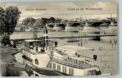 Küstrin 1916 Warthebrücke Raddampfer Victoria Feldpost WK I Res.Lazarett