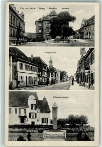79336 W7834 Herbolzheim , Breisgau - Rathaus Brunnen Hauptstraße Kriegerdenkmal