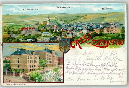 09405 O9360 Zschopau 1913 - Schloß Wildeck Kgl. Seminar Wappen sign. A. Grimm