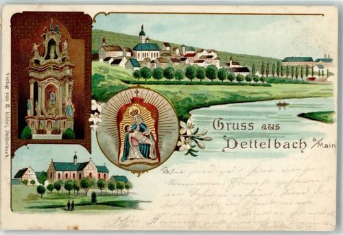 Dettelbach 1905 Kirche Heilgenbild Ruderboot Gruss