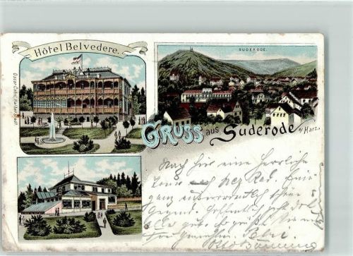 Bad Suderode 1899 Hotel Belvedere Lithographie
